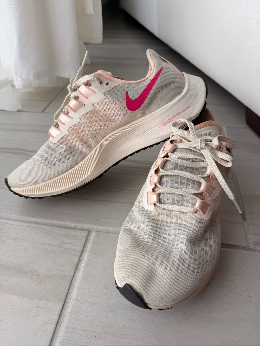 Nike Women’s Pegasus 38 Athletic Shoes in Light Pink with Hot Pink Swoosh